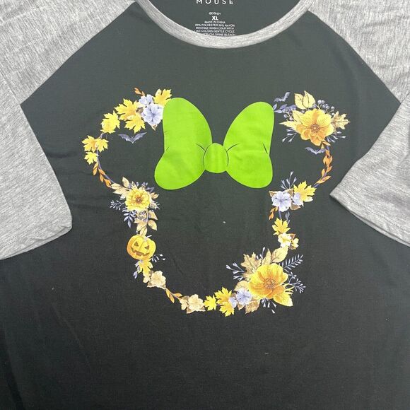 Disney Minnie Mouse Raglan T-Shirt Women XL Black Gray Round Neck Casual Graphic - Picture 3 of 10